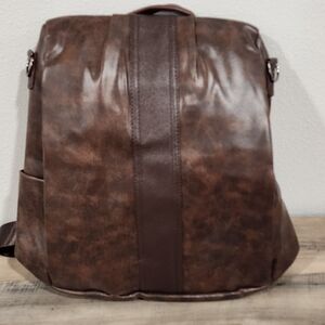 Brown Faux Leather Backpack